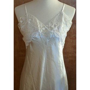 SEVENTEEN Nightgown White Satin Long Gown Slip Women M Adjust Straps Lace Top